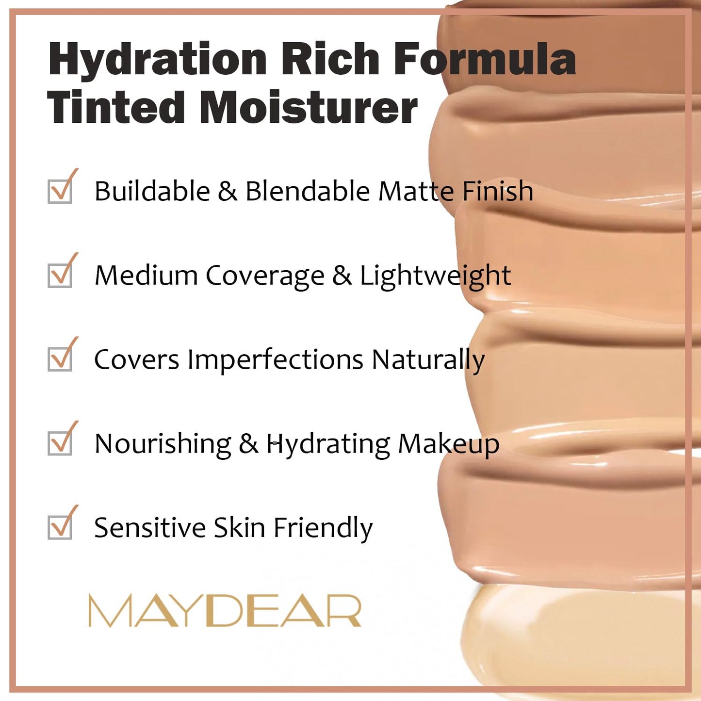 Maydear Tinted Moisturizer for Face, Matte Finish, Hydrating, Light Coverage Facial Makeup, Evens Skin Tone, Ultra-Lightweight, TM06 Honey, 1.7 oz(50ml)