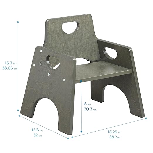 ECR4Kids Stackable Wooden Toddler Chair, 8in, Kids Furniture, Grey Wash, 2-Pack