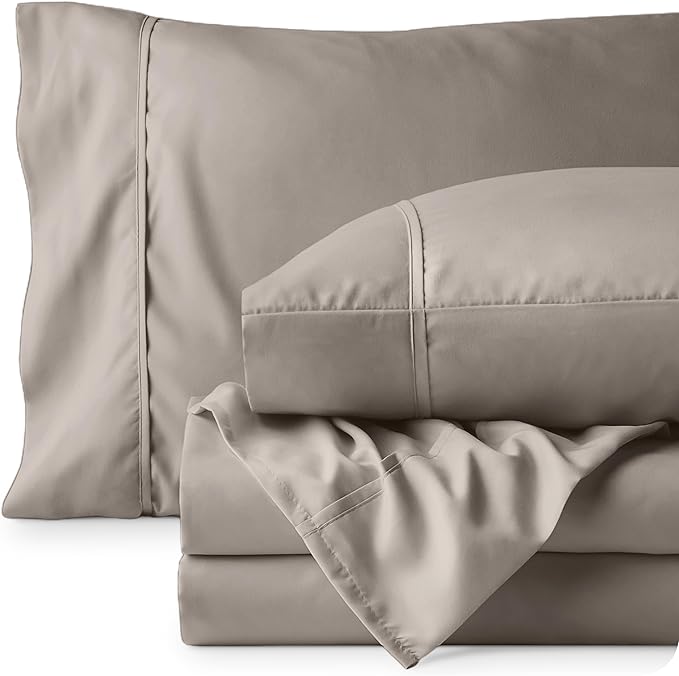Bare Home California King Sheet Set - 1800 Ultra-Soft Microfiber Cal King Bed Sheets - Double Brushed - Deep Pockets - Easy Fit - 4 Piece Set - Bed Sheets (California King, Khaki)