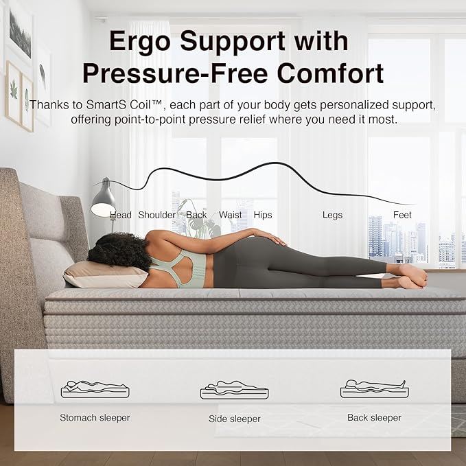 Novilla Queen Mattress, 10 Inch Queen Size Mattresses in a Box with Smarts™ Pocket Coil for Pressure Relief, Medium Firm Foam and Spring Hybrid Colchones with CertiPUR-US Certified