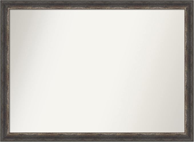 Amanti Art Brown Bathroom Mirror for Over Sink, 32x43 Bark Rustic Char Rectangle Vanity Mirror, X-Large Country Rustic Frame, Hangs Horizonally and Vertically, Bathroom Wall Decor, Non-Beveled Edge
