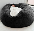 Giant Fur Bean Bag Chair Cover for Kids Adults, (No Filler) Living Room Furniture Big Round Soft Fluffy Faux Fur Beanbag Lazy Sofa Bed Cover (Black, 5FT)