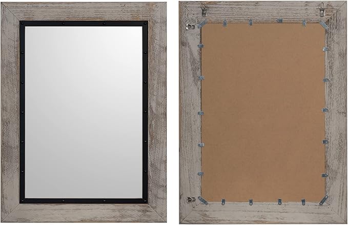YOSHOOT Rustic Wooden Framed Wall Mirror, 40"x30", Natural Wood and Iron Bathroom Vanity Mirror for Farmhouse Decor, Vertical or Horizontal Hanging