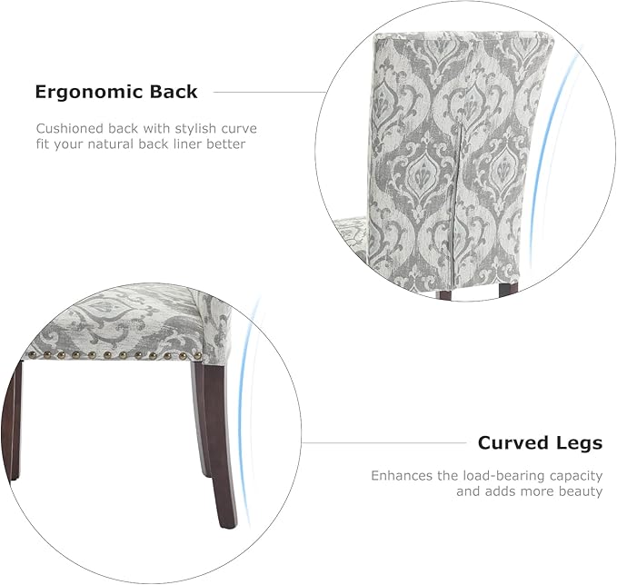 COLAMY Upholstered Parsons Dining Chairs Set of 6, Fabric Dining Room Kitchen Side Chair with Nailhead Trim and Wood Legs - Grey/White Flower