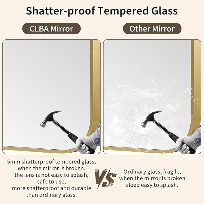 Gold Bathroom Mirror, 24x32 Inch Aluminum Frame Rectangle Mirror, Anti-Rust, Tempered Glass, Wall Mirror for Over Sink, Vanity, Bedroom, Entryway, Horizontal/Vertical