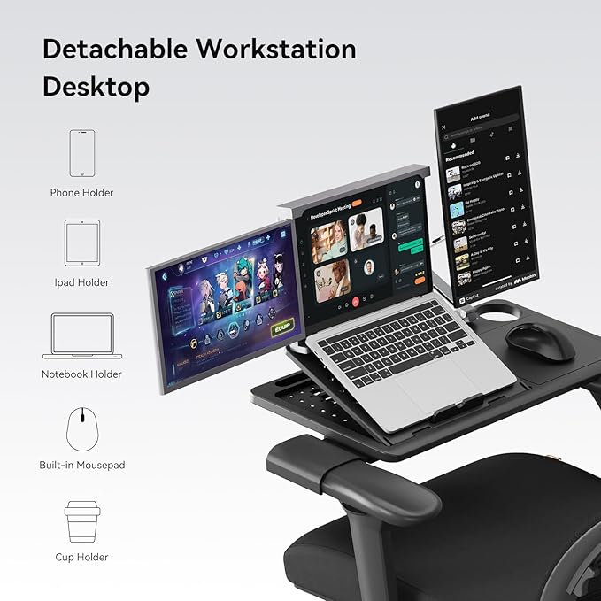 Newtral Ergonomic Office Chair - Home Office Desk Chair, Big and Tall Office Chair with Auto-Following Lumbar Support, Adjustable Seat Depth and Height (No Foot Rest + Laptop Table, Black)