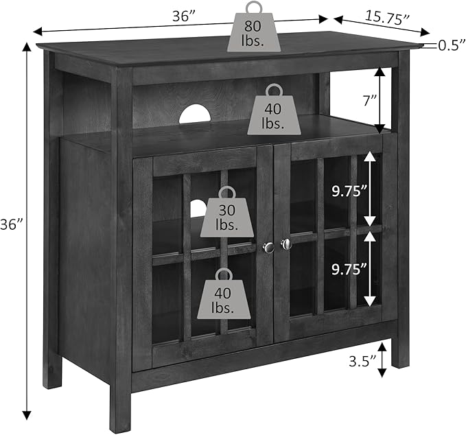 Convenience Concepts Big Sur Highboy Stand 36" Modern Entertainment Center for TVs up to 40", Storage Cabinet for Dining, Living, & Family Room, Console Hall Table with Shelves, unspecified, Barnwood