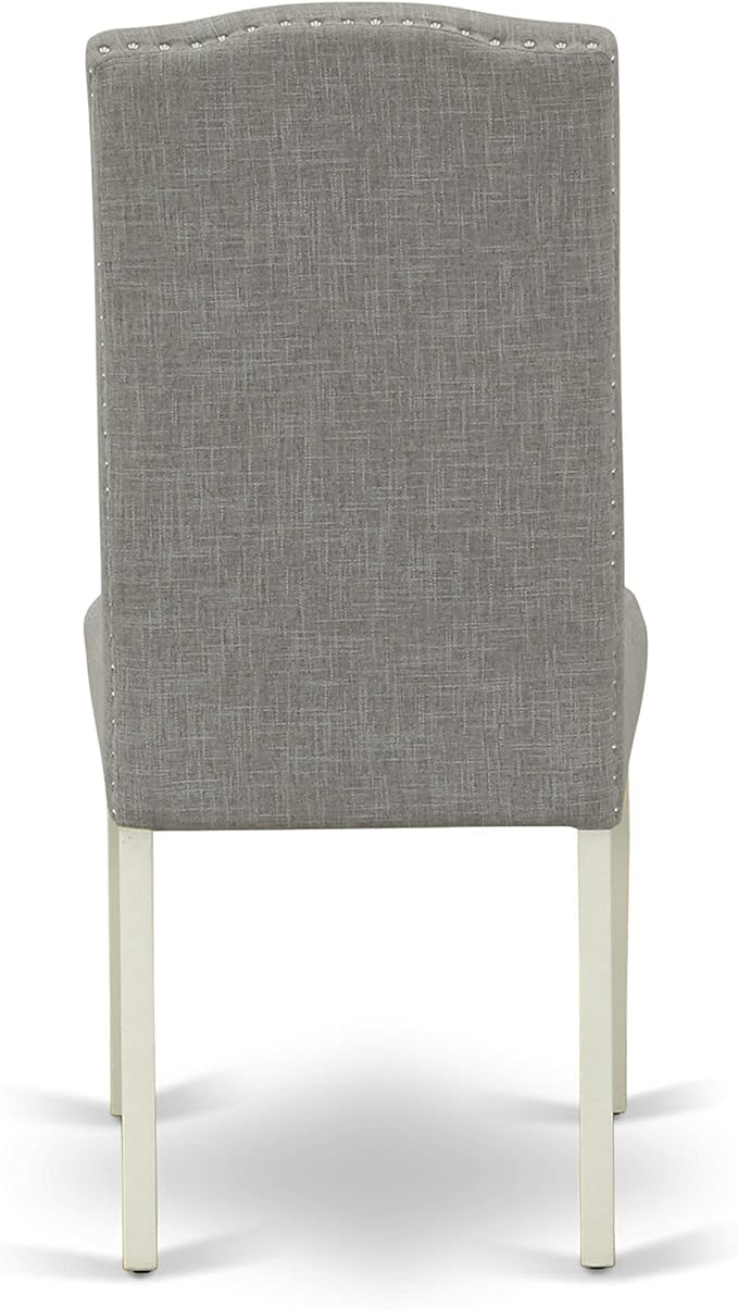 East West Furniture LGEN5-LWH-06 5 Piece Dining Set Includes a Rectangle Dining Room Table with Butterfly Leaf and 4 Dark Shitake Linen Fabric Upholstered Chairs, 42x84 Inch, Linen White