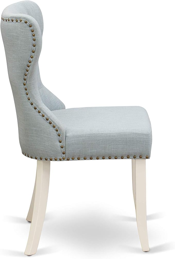 East West Furniture X097SI215-7 7 Piece Dining Table Set Consist of a Rectangle Kitchen Table with X-Legs and 6 Baby Blue Linen Fabric Parson Dining Room Chairs, 40x72 Inch, Multi-Color
