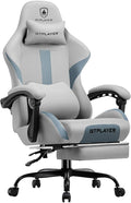 GTRACING Gaming Chair with Foot Rest & Pocket Spring Cushion, Breathable Fabric for Home Office Desk, Ergonomic High Back Computer Chair with Headrest & Lumbar Support, Gray