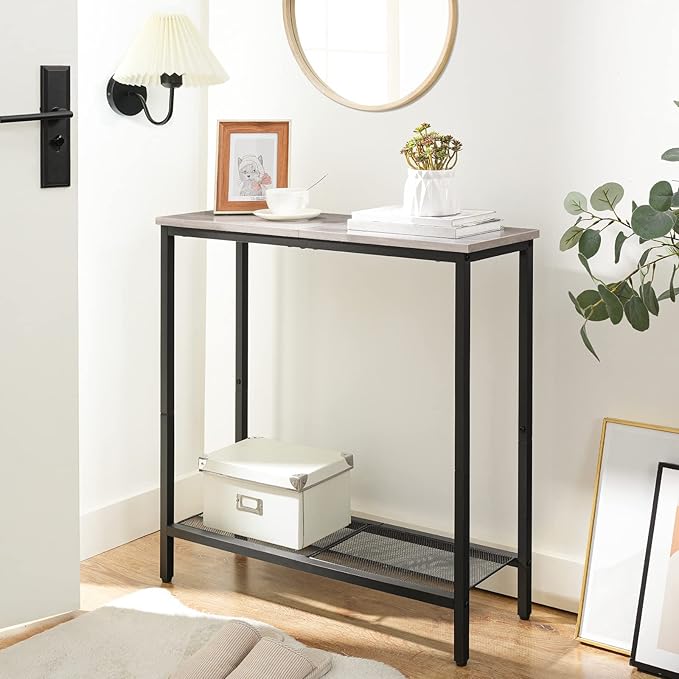HOOBRO 29.5" Narrow Console Table, Small Entryway Table with Shelf, 2 Tier Thin Sofa Table, Behind Couch Table, Side Table, for Hallway, Living Room, Bedroom, Greige and Black BG74XG01