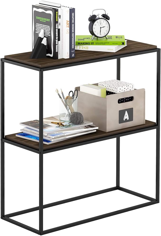 Furinno Moretti Modern Wide Stackable Metal Shelf, Columbia Walnut