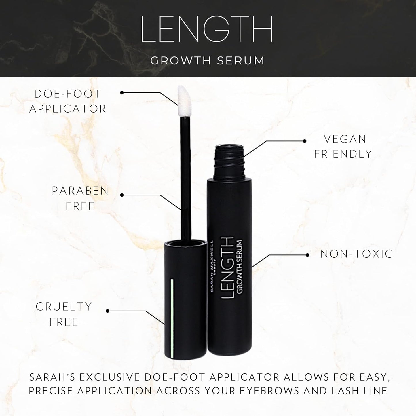 Sarah Maxwell Beauty - LENGTH Growth Serum for Eyelash & Brow Boost, Vegan, Paraben-Free, Cruelty-Free – Enhance Lashes & Brows, Clean Beauty Lash Treatment (0.17 fl oz | 5 mL)