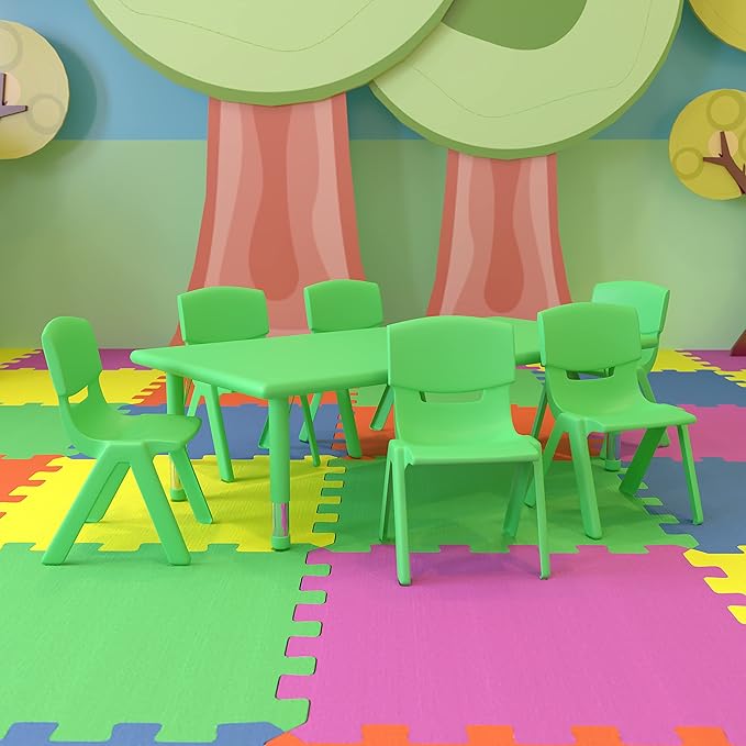 Flash Furniture Rectangular Activity Table Set, 24"W x 48"D x 14.50" - 23.75"H, Green