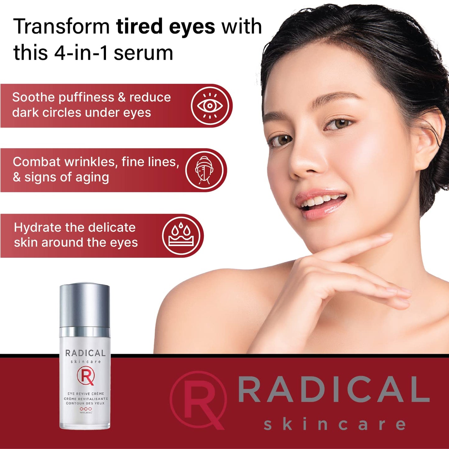 Radical Skincare Eye Revive Creme - 4 in1 Anti-Aging Solution Combats Wrinkles, Dark Circles, Puffiness, & Fine Lines - For All Skin Types Including Sensitive Skin - Paraben Free (0.5 Fl Oz, 2 Pack)