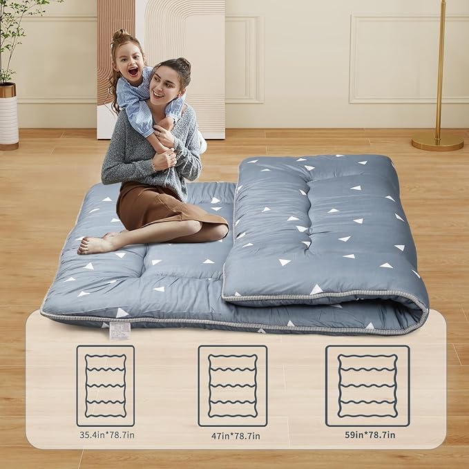 Japanese Floor Mattress,Roll Up Memory Foam Tatami Mat Easy to Store and Portable,Futon Mattress Suitable for Camping and Guest Room (Grey, Twin (80" x 36"))