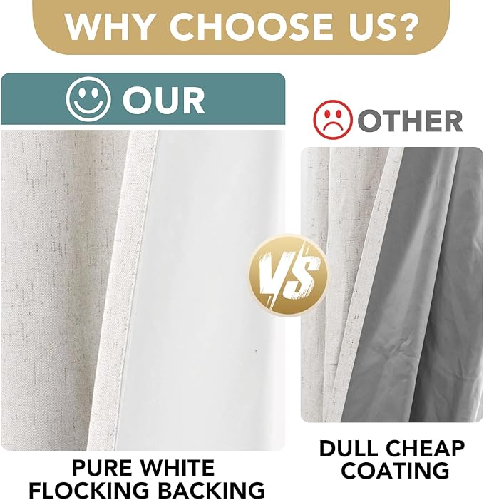 H.VERSAILTEX Ivory Blackout Curtains for Bedroom, Linen Blackout Curtains 108 Inches Long 100% Blackout Thermal Insulated Textured Curtain Draperies Grommet with White Liner, 2 Panels, Ivory