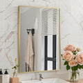 Brushed Gold Mirror, 24x32 Inch Aluminum Framed Rectangle Mirror, Anti-Rust, Tempered Glass, Square Corner Wall Mirror for Over Sink, Vanity, Bedroom, Entryway, Horizontal/Vertical