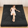 Japanese Floor Mattress, 4" Thicken Futon Mattress Queen Size Sleeping Pad, Corduroy Foldable Floor Pad, Roll Up Tatami Mat for Adults Guest Room Bedroom, Black