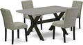 East West Furniture X696AB106-5 5 Piece Modern Dining Table Set Includes a Rectangle Wooden Table with X-Legs and 4 Shitake Linen Fabric Upholstered Parson Chairs, 36x60 Inch, Multi-Color