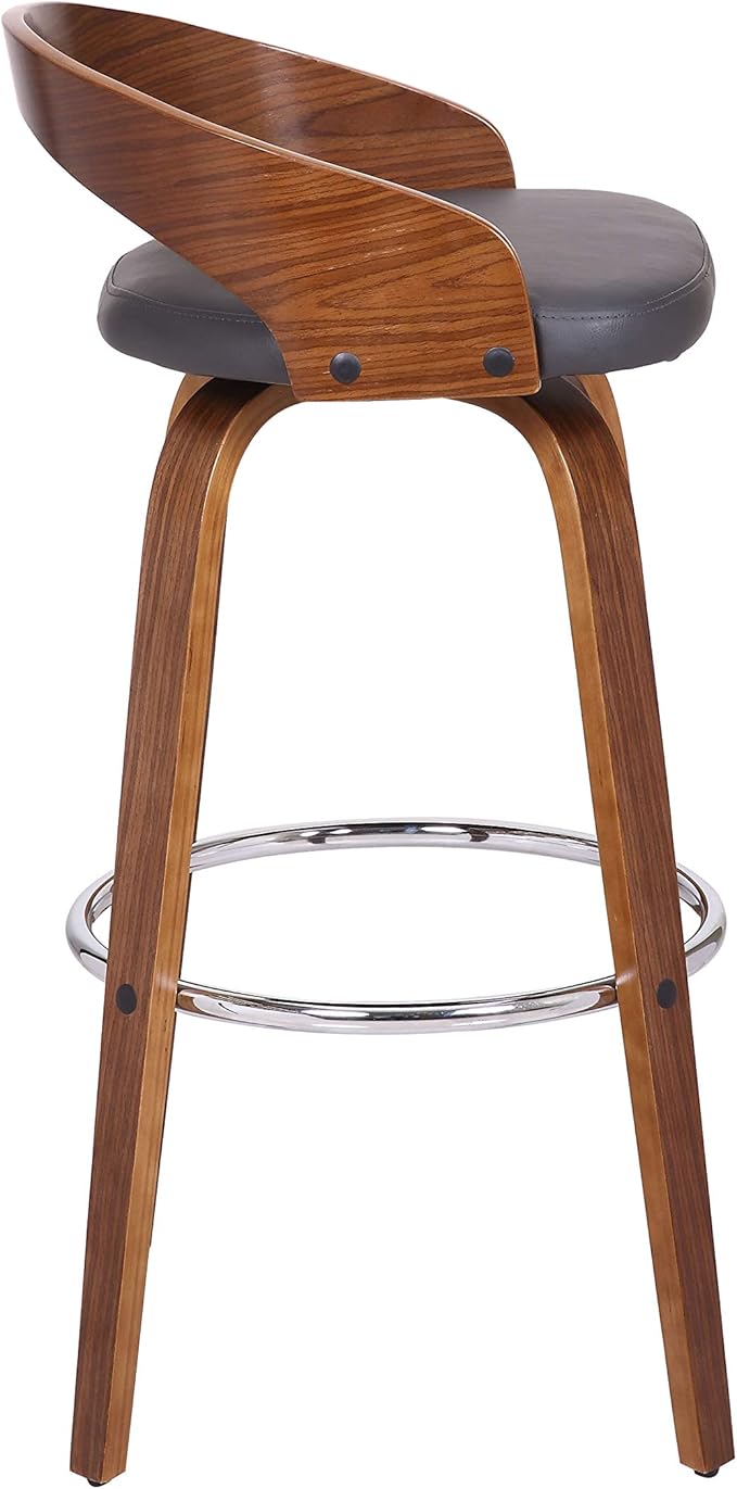 Armen Living Sonia 30" Bar Height Swivel Gray Faux Leather and Walnut Wood Bar Stool - Set of 3
