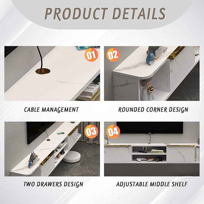 Pmnianhua Floating TV Console with 2 Drawers, 78'' Wall Mount TV Shelf, Media Console for Bedroom & Living Room (White)