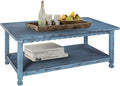 Rustic Rectangular Coffee Table, 42 in. W x 24 in. D x 18 in. H, Living Room Blue Antique, W/ (1) 36 in. W x 18 in. D x 10 in. H Shelf, Farmhouse/Cottage Style, Select Hardwood/Construction