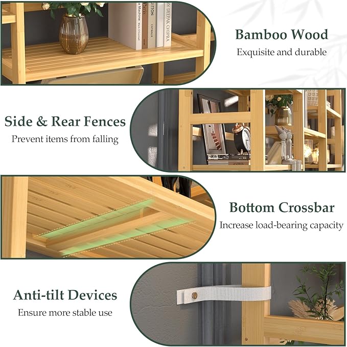 Homykic Bamboo Triple Wide Shallow Bookshelves and Bookcases, 6-Tier 6ft Tall Bookshelf with 17 Open Display Shelves, Large Freestanding Book Shelf for Home Office, Bedroom, Living Room, Natural