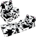 Toddler Chair with Faux Rabbit Fur – 2-in-1 Foldable Kids Couch, Soft Sofa for Reading, Napping, Bedroom or Playroom Use, 18 Months+ （Cow & Cat）