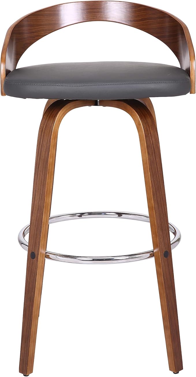 Armen Living Sonia 30" Bar Height Swivel Gray Faux Leather and Walnut Wood Bar Stool - Set of 4