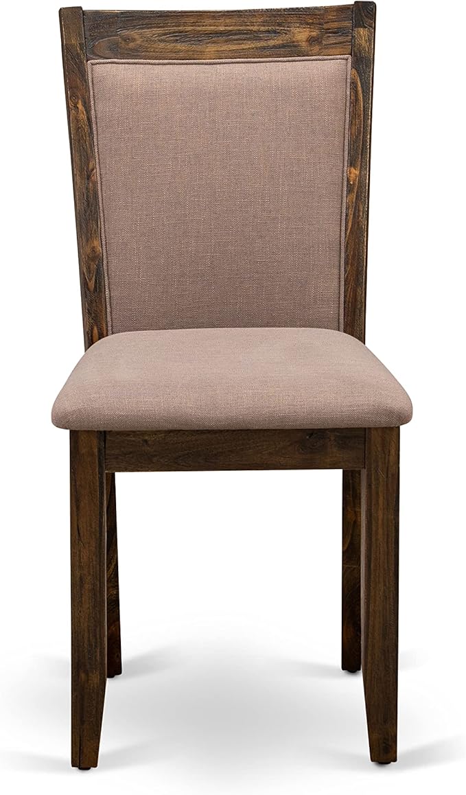 East West Furniture I2MZ5-748 5 Piece Kitchen Table Set for 4 Includes a Round Dining Room Table with Pedestal and 4 Coffee Linen Fabric Parsons Dining Chairs, 48x48 Inch, Distressed Jacobean