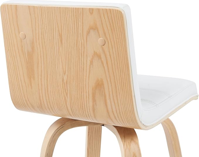 Vienna Modern Swivel Bar Height Stool with White Faux Leather Seat and Patterned Oak Wood Frame Set of 3