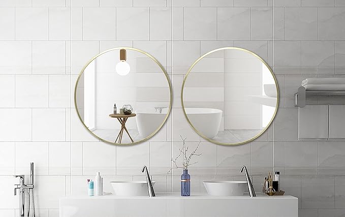 FrameWorks 28" Deluxe Contemporary Brass Gold Circular Aluminum Mirror