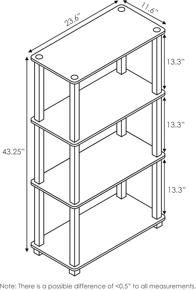 Furinno Turn-N-Tube 4-Tier Multipurpose Shelf Display Rack, Square Tube, Black/Grey