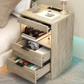 Gadroad LED Nightstand with Charging Station, Bedside Table with 3 Drawers and LED Lights, End Table Sofa Couch Side Table with Pull-Out Shelf, Grey