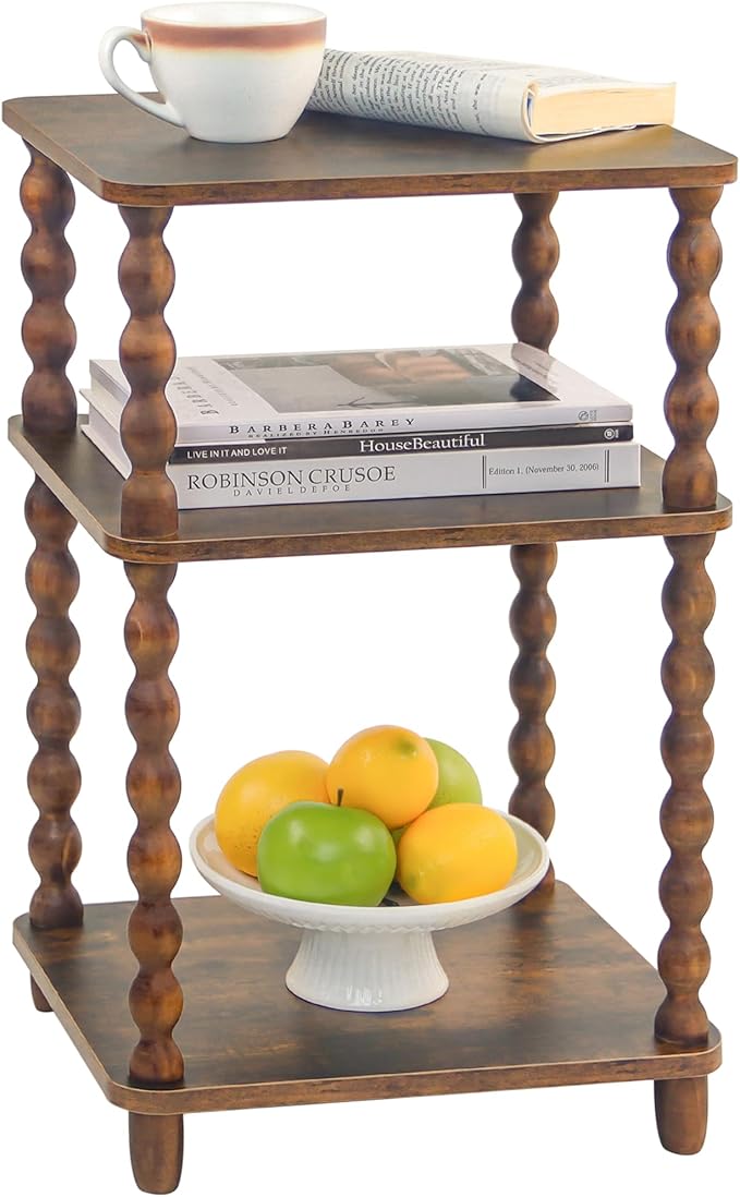 Side Table, Small End Table with Storage Shelf, Modern Bedside Table Night Stand for Living Room, Bedroom, Office and Small Spaces (Rustic Brown)