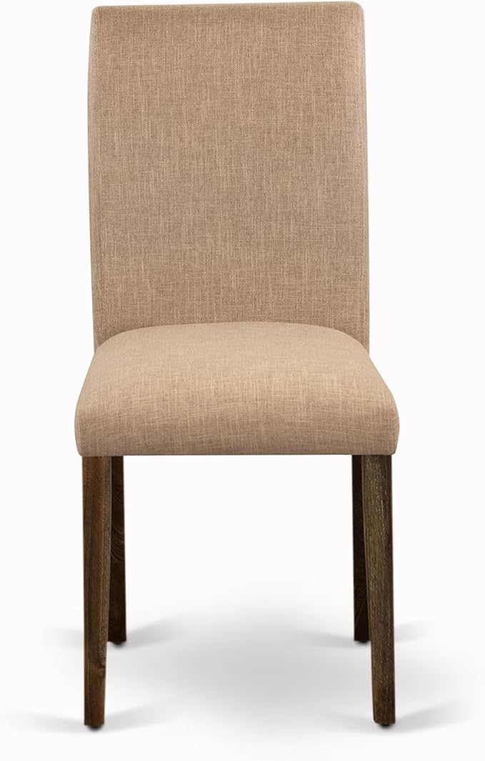 East West Furniture V777AB747-9 9 Piece Dining Room Table Set Includes a Rectangle Kitchen Table with V-Legs and 8 Light Sable Linen Fabric Parsons Dining Chairs, 40x72 Inch, Multi-Color