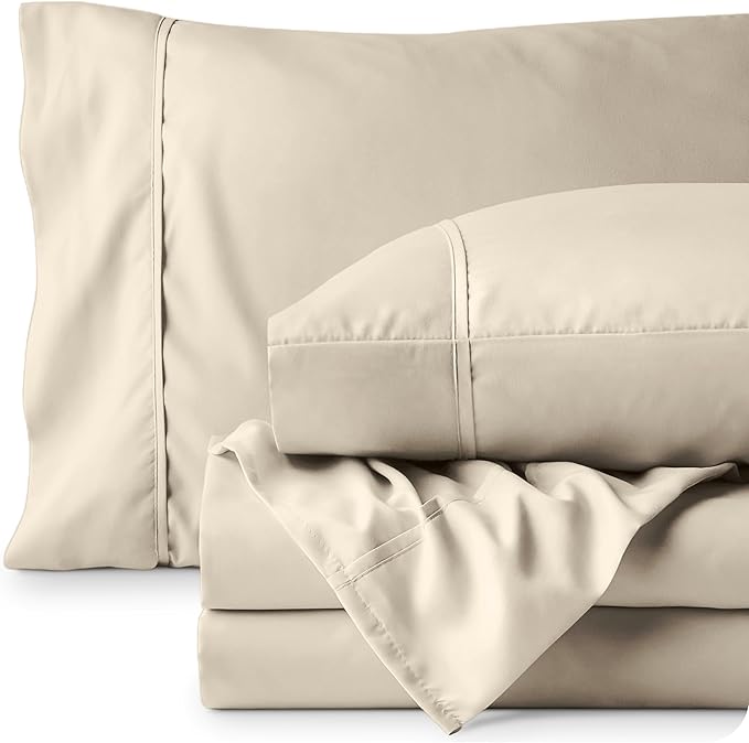 Bare Home Queen Sheet Set - Luxury 1800 Ultra-Soft Microfiber Bed Sheets - Double Brushed - Deep Pockets - Easy Fit - 4 Piece Set - Bedding Sheets & Pillowcases (Queen, Sand)