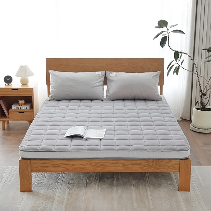Welnow Japanese Futon Floor Mattress, Full Size Thick Tatami Mat Portable & Foldable Roll Up Floor Bed Mattress with Storage Bag, Sleeping Pad for Adults, Dorm, Guest Bed, Camping and Travel, Grey