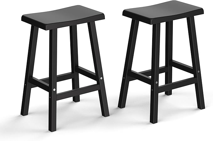 Bar Stools Set of 2, Waterproof UV-Resistant,Durable Resin Kitchen Island Chairs for Indoor & Outdoor Use, Modern Design for Home,Bar,and Cafe (24“)