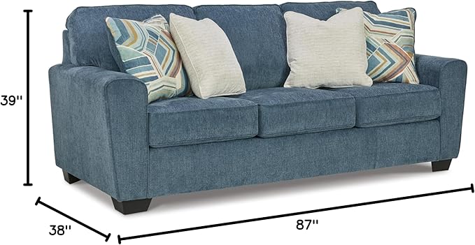 Signature Design by Ashley Cashton Casual 2-in-1 Sofa Sleeper with Folding Gel Memory Foam Mattress, Queen, Blue