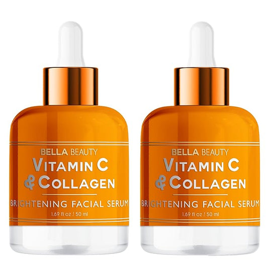 Bella Beauty Vitamin C Serum with Collagen - Reduces Dark Spots, Brightens Skin & Anti-Aging - Dermatologist Tested, Cruelty-Free Korean Skin Care for All Skin Types - 1.69 Fl. Oz (2 Pack)