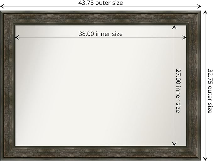 Amanti Art Brown Bathroom Mirror for Over Sink, 33x44 Rail Rustic Char Rectangle Vanity Mirror, X-Large Country Rustic Frame, Hangs Horizonally and Vertically, Bathroom Wall Decor, Non-Beveled Edge