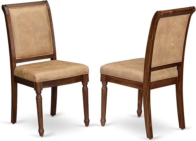 LECY7-AWA-28 7-Piece Dining Table Set Includes a Kitchen Table and 6 Beige Polyester Fabric Dinner Chairs with High Back - Antique Walnut Finish
