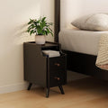 Small Nightstand with Drawers, Solid Wood Bedside Table, Narrow Walnut Nightstand for Bedroom