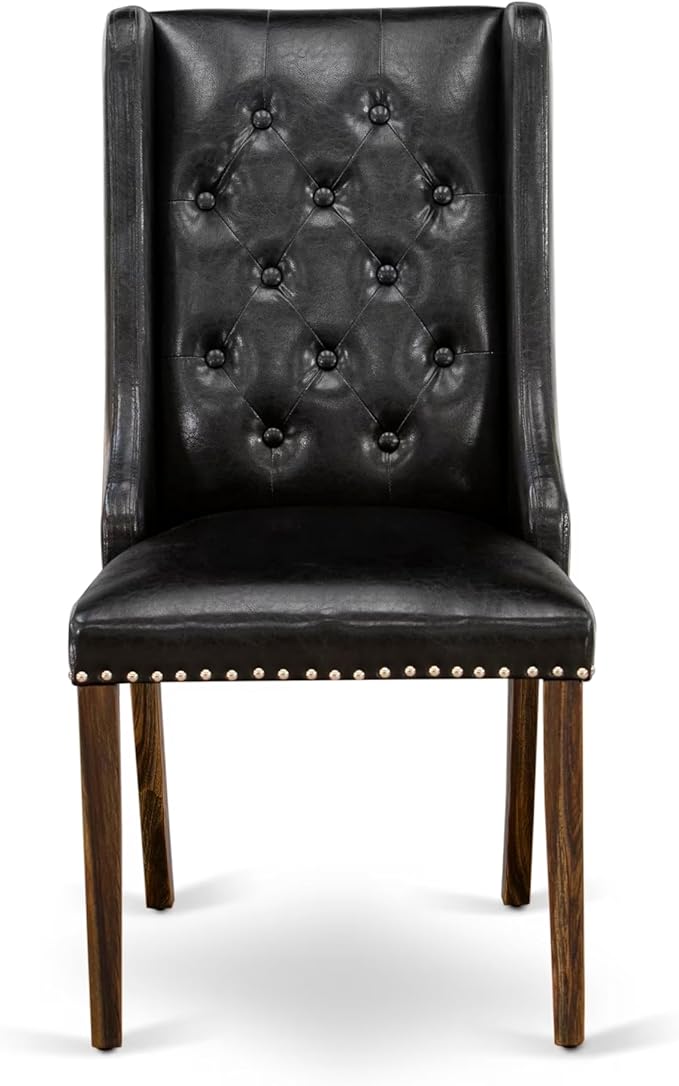 East West Furniture V797FO749-7 7 Piece Dining Room Table Set Consist of a Rectangle Kitchen Table with V-Legs and 6 Black Faux Leather Parson Dining Chairs, 40x72 Inch, Multi-Color