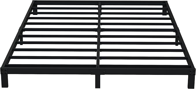 EMODA Queen Bed Frame No Box Spring Needed 6 Inch Heavy Duty Metal Platform BedFrame Queen Size with Steel Slats, Easy Assembly, Black