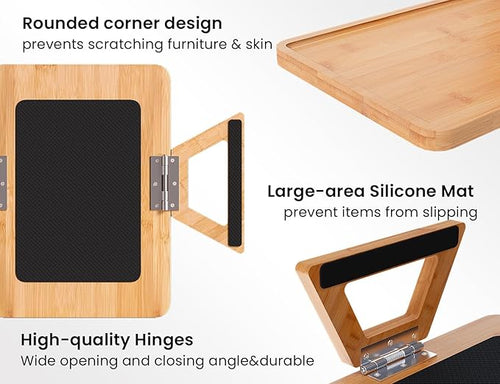 2 Pack Couch Arm Tray,Bamboo Folding Sofa Tray,Sofa Armrest Trays Clip-On Couch Desk for Drinks,Snacks,Phone,Remote Control（Natural）