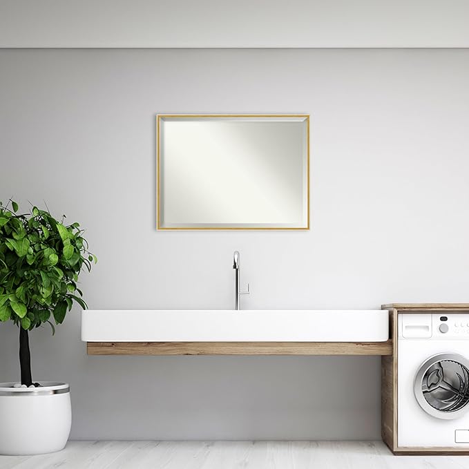 Amanti Art White Bathroom Mirror for Over Sink, 31x41 Paige White Gold Rectangle Vanity Mirror, X-Large Modern Contemporary Wood Frame, Hangs Horizonally and Vertically, Bathroom Wall Decor, Beveled
