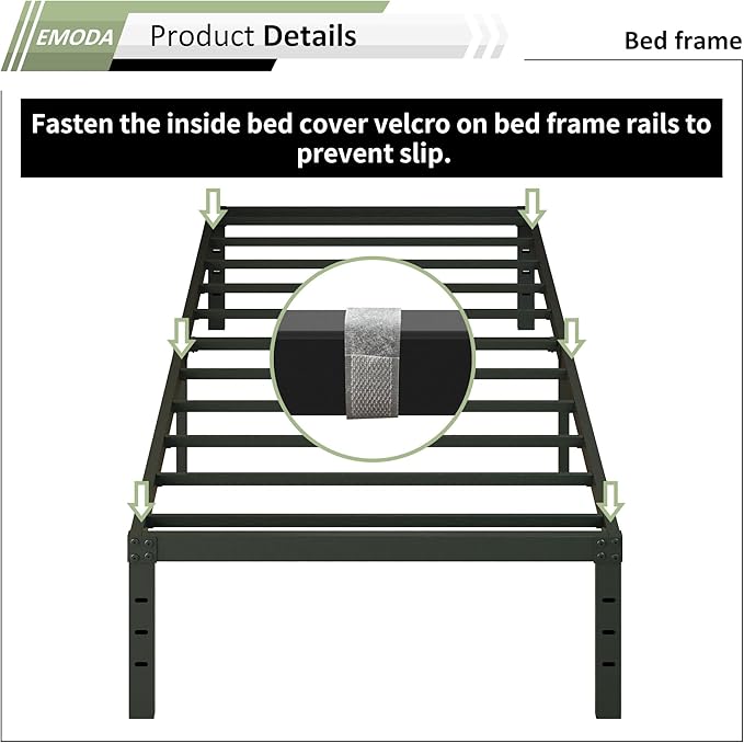 EMODA 14 Inch Twin XL Bed Frames with Cover, Heavy Duty XL Twin Metal Platform Bed Frame No Box Spring Needed, Noise Free, Easy Assembly